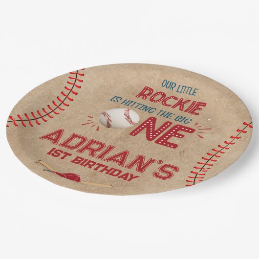 Boys Baseball 1. Geburtstag Pappteller (Schrägansicht)