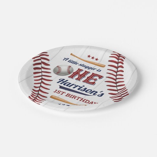 Boys Baseball 1. Geburtstag Pappteller (Schrägansicht)