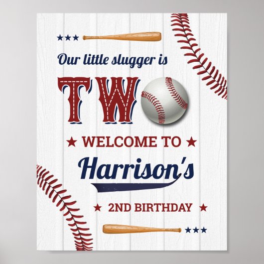 Boys Baseball 2. Geburtstag Begrüßungszeichen Poster (Vorne)