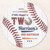 Boys Baseball 2. Geburtstag Runder Pappuntersetzer (Vorderseite)