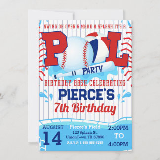 Boys Baseball Birthday Pool Party Einladung