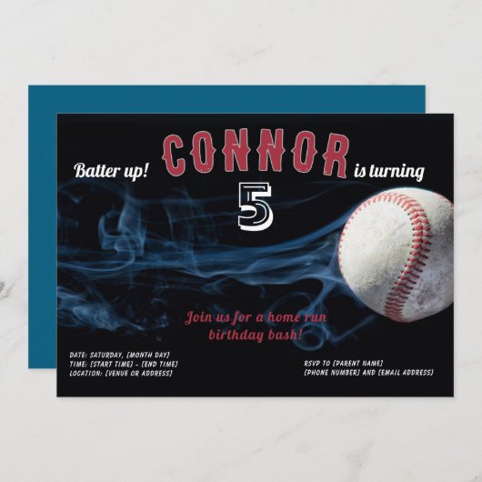 Boys Baseball Einladung zum Geburtstag (Vorne/Hinten)