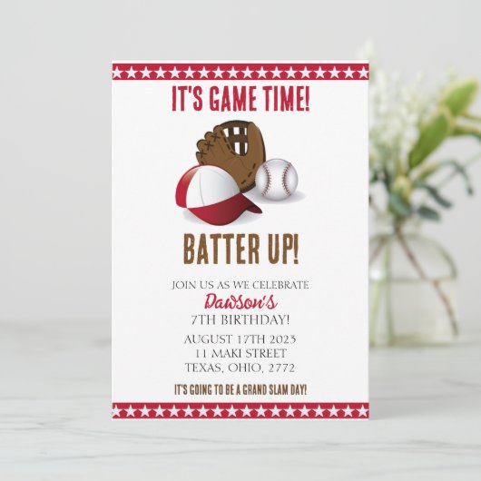 Boys Baseball Geburtstagsparty Einladung (Stehend Vorderseite)