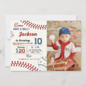 Boys Baseball Geburtstagsparty Foto Einladung (Vorderseite)