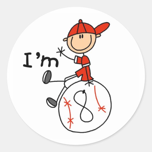 Boys Baseball Ich bin 8 Runder Aufkleber (Vorderseite)