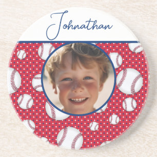 Boys Baseball Red White Blue Custom Foto mit/ Name Getränkeuntersetzer