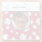 Boys Baseball Red White Blue Custom Foto mit/ Name Glasuntersetzer (Rückseite)