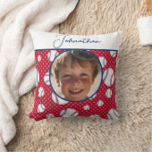 Boys Baseball Red White Blue Custom Foto mit/ Name Kissen (Decke)