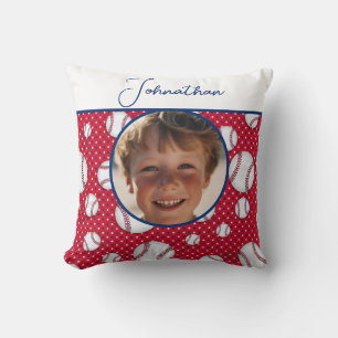 Boys Baseball Red White Blue Custom Foto mit/ Name Kissen