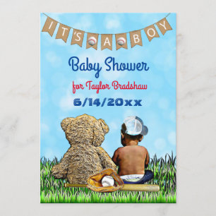 Boy's Baseball Themed Ethnic Baby Shower Einladung