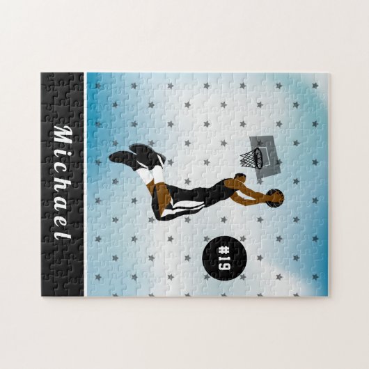 Boys Basketball Spieler Star Athletin Name & Numme Puzzle (Horizontal)