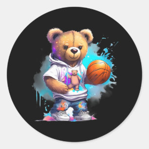 Boys Basketball Teddy Bear Runder Aufkleber
