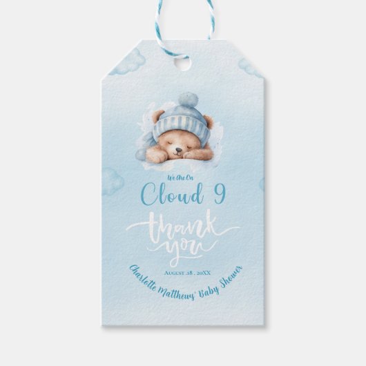 Boys Bear Bear Cloud Nine 9 Babydusche Geschenkanhänger (Vorderseite)
