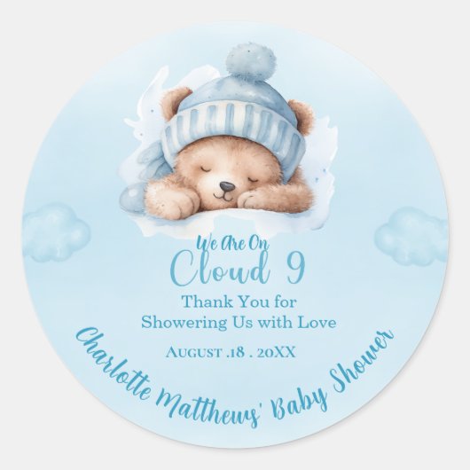 Boys Bear Bear Cloud Nine 9 Babydusche Runder Aufkleber (Vorderseite)