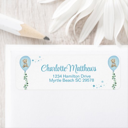 Boys Bear Blue Balloon Eucalyptus Baby Dusche (Insitu)