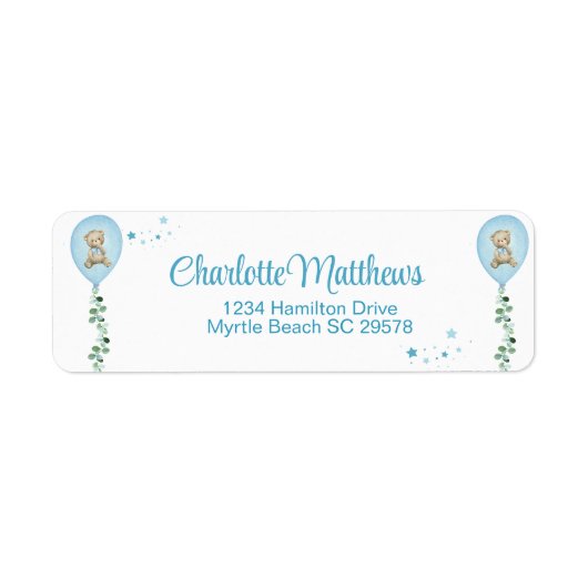 Boys Bear Blue Balloon Eucalyptus Baby Dusche (Vorne)