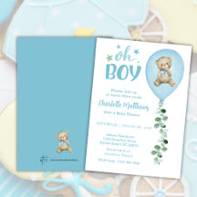 Boys Bear Blue Balloon Eucalyptus Baby Dusche
