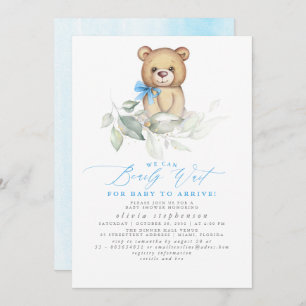 Boy's Bear Watercolor Greenery Baby Dusche Einladung