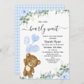 Boys Bearly Wait Bear Heart Balloons Baby Dusche Einladung (Vorne/Hinten)