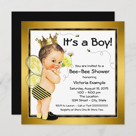 Boys Bee Baby Dusche Einladung (Vorne/Hinten)