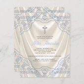 Boys Beige Elfenbein und Blaue Taufe Christening Einladung (Vorne/Hinten)