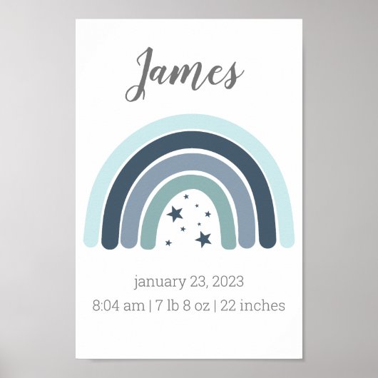 Boys Birth Stats Poster Personalisiert Rainbow (Vorne)