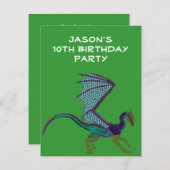 Boys Birthday Beaded Dragon Green Einladung (Vorne/Hinten)