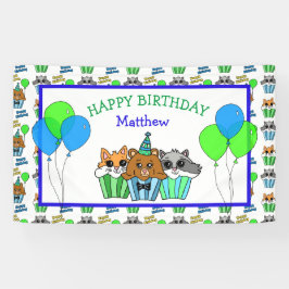 Boy's Birthday Fox, Raccoon und Bären Cupcakes Banner