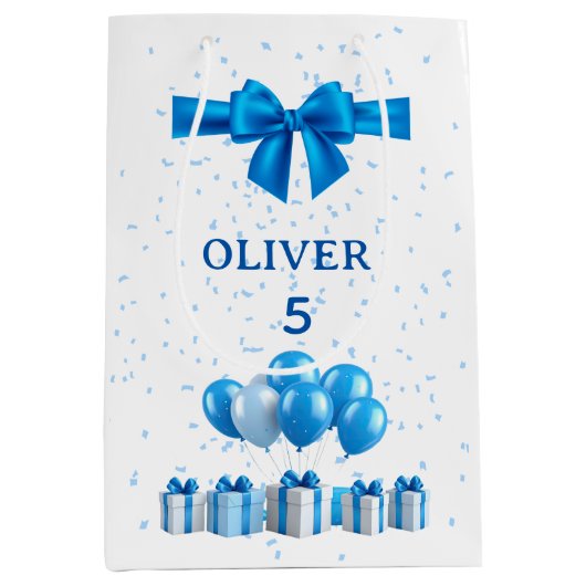 Boys Birthday Gift Bag - Present & Confetti Theme Mittlere Geschenktüte (Vorderseite)