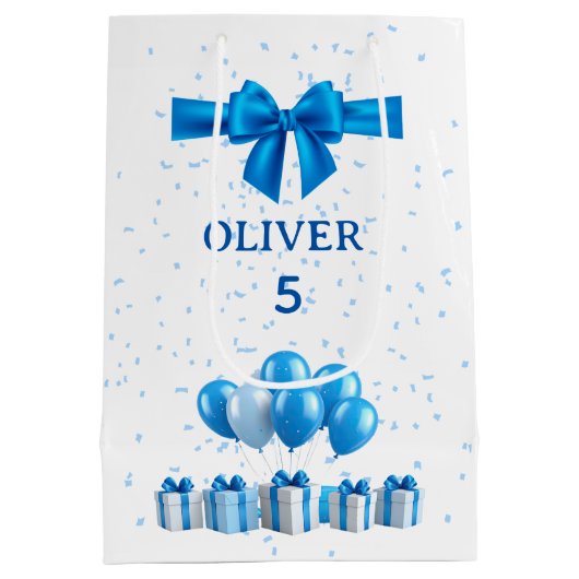 Boys Birthday Gift Bag - Present & Confetti Theme Mittlere Geschenktüte (Rückseite)