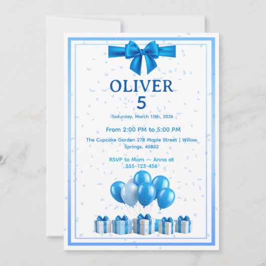 Boys Birthday Invitation - Gift Boxes & Confetti Einladung (Vorderseite)