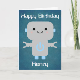 Boys Birthday Niedlich Cartoon Robot Blue Karte