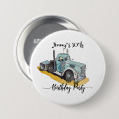Boys Birthday Party Blue Semi Truck Button (Vorne & Hinten)