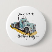 Boys Birthday Party Blue Semi Truck Button (Vorderseite)