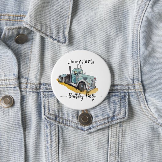 Boys Birthday Party Blue Semi Truck Button (Beispiel)