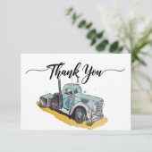 Boys Birthday Party Blue Semi Truck Dankeskarte (Stehend Vorderseite)