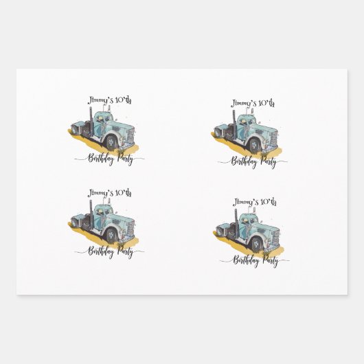 Boys Birthday Party Blue Semi Truck Geschenkpapier Set (Vorderseite 3)