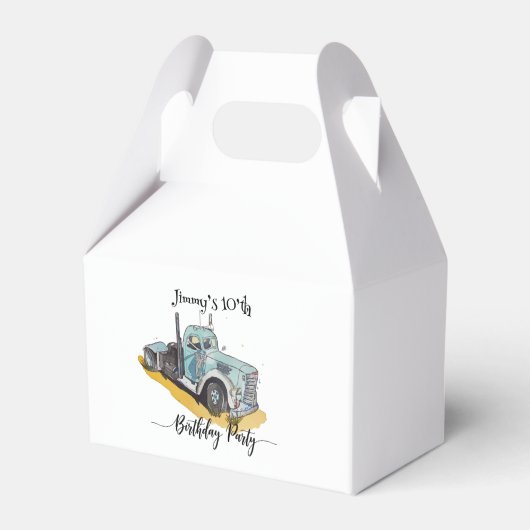 Boys Birthday Party Blue Semi Truck Geschenkschachtel (Rückseite)