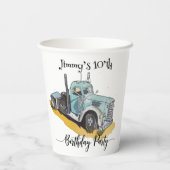 Boys Birthday Party Blue Semi Truck Pappbecher (Rückseite)