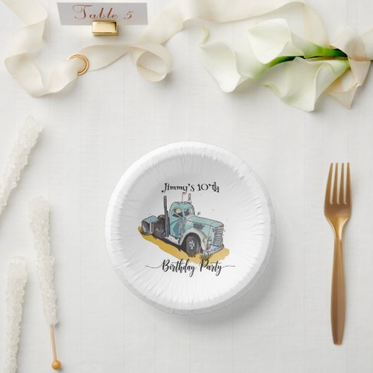 Boys Birthday Party Blue Semi Truck Pappteller (Hochzeit)