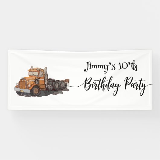 Boys Birthday Party Orange Semi Truck Banner (Horizontal)