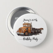 Boys Birthday Party Orange Semi Truck Button (Vorne & Hinten)