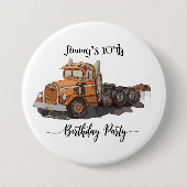 Boys Birthday Party Orange Semi Truck Button (Vorderseite)