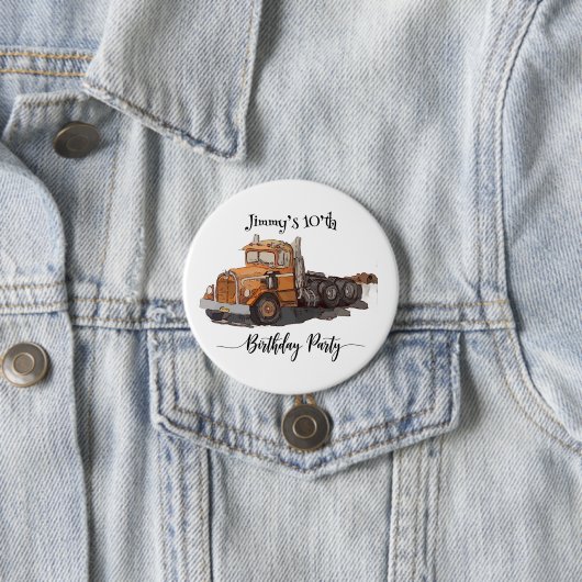 Boys Birthday Party Orange Semi Truck Button (Beispiel)