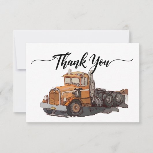 Boys Birthday Party Orange Semi Truck Dankeskarte (Vorderseite)