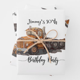 Boys Birthday Party Orange Semi Truck Geschenkpapier Set