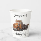 Boys Birthday Party Orange Semi Truck Pappbecher (Rückseite)