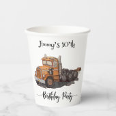 Boys Birthday Party Orange Semi Truck Pappbecher (Vorderseite)