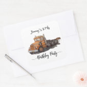 Boys Birthday Party Orange Semi Truck Quadratischer Aufkleber (Umschlag)