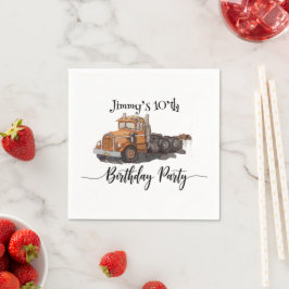 Boys Birthday Party Orange Semi Truck Serviette